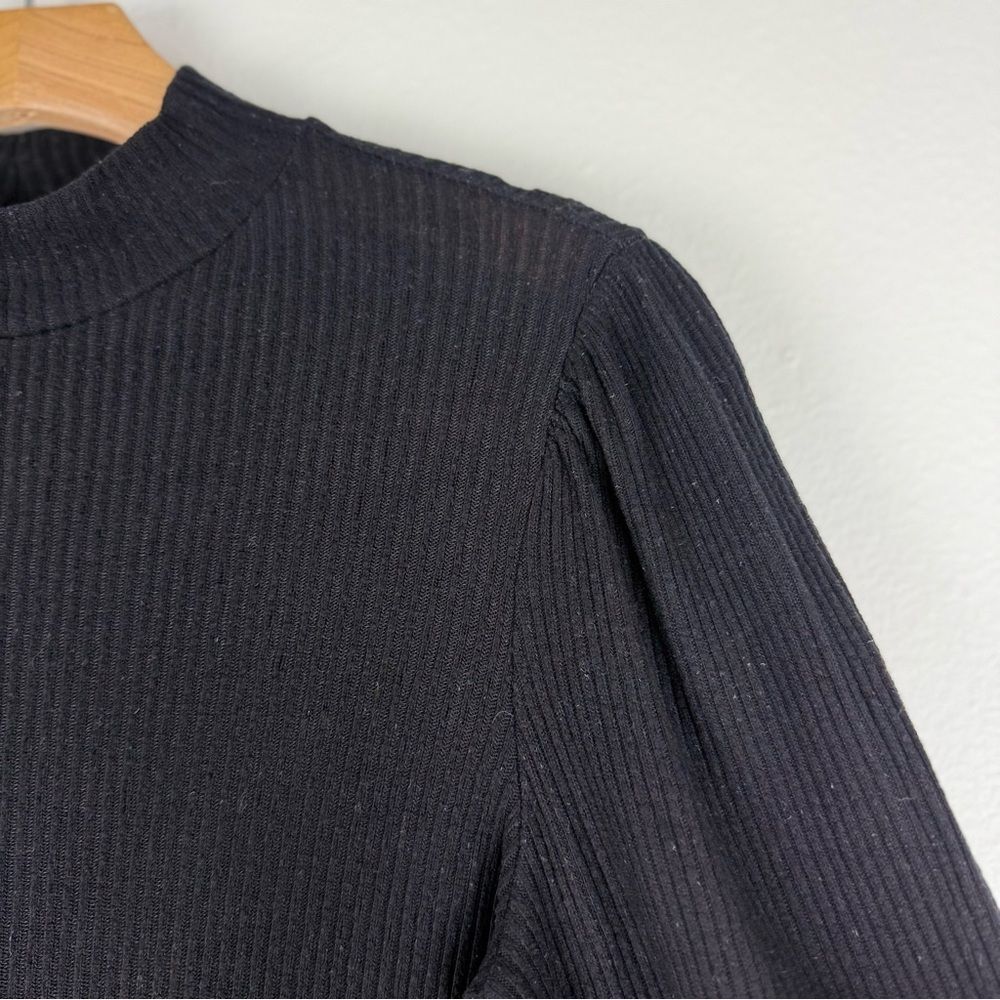 Reformation‎ Black Ribbed Puff Shoulder Long Sleeve Womens Size XS/S - Picture 6 of 11